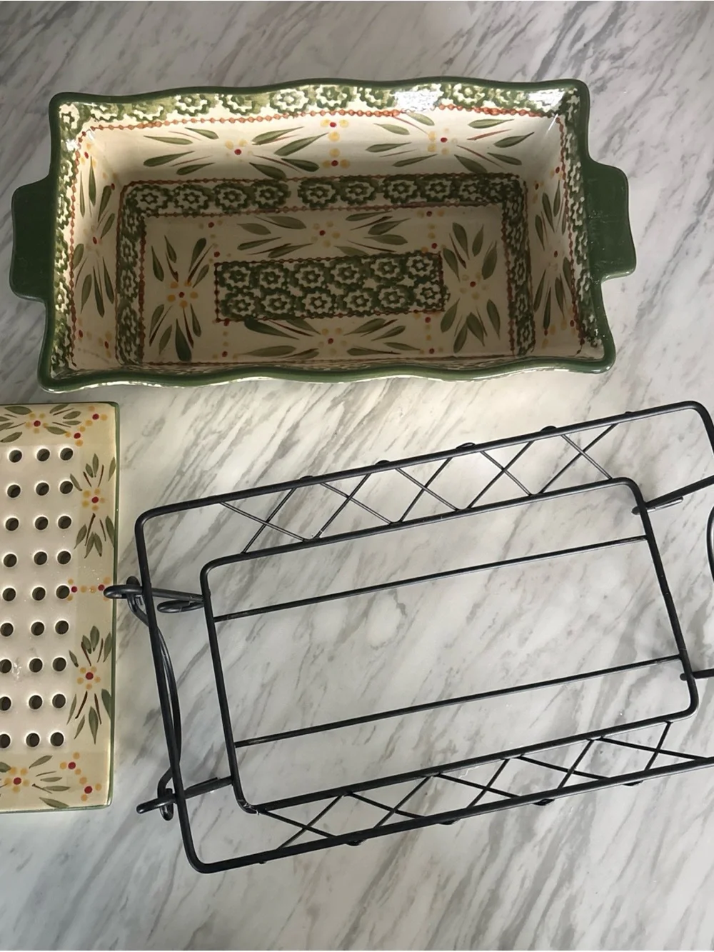 Temptations Old World Green - 1.7 Qt. Loaf Baking Pan W/Metal Serving Rack